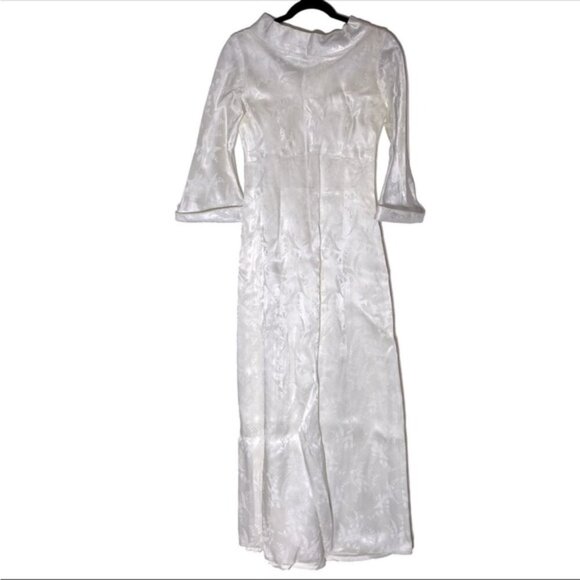Vintage Handmade Boat Neck 3/4 Sleeve Wedding Dress M